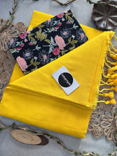 Yellow Handloom Cotton Saree With Flower Print Blouse